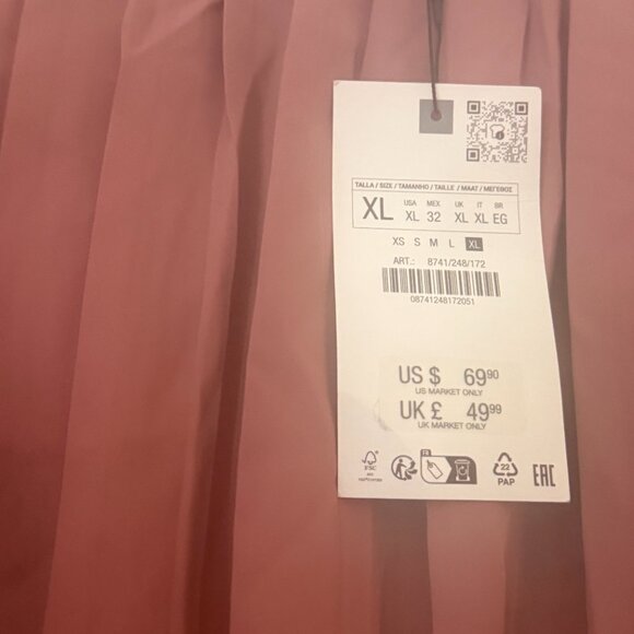 New Never worn Zara cap sleeve pleated body rose pink maxi dress with belt - Picture 2 of 4